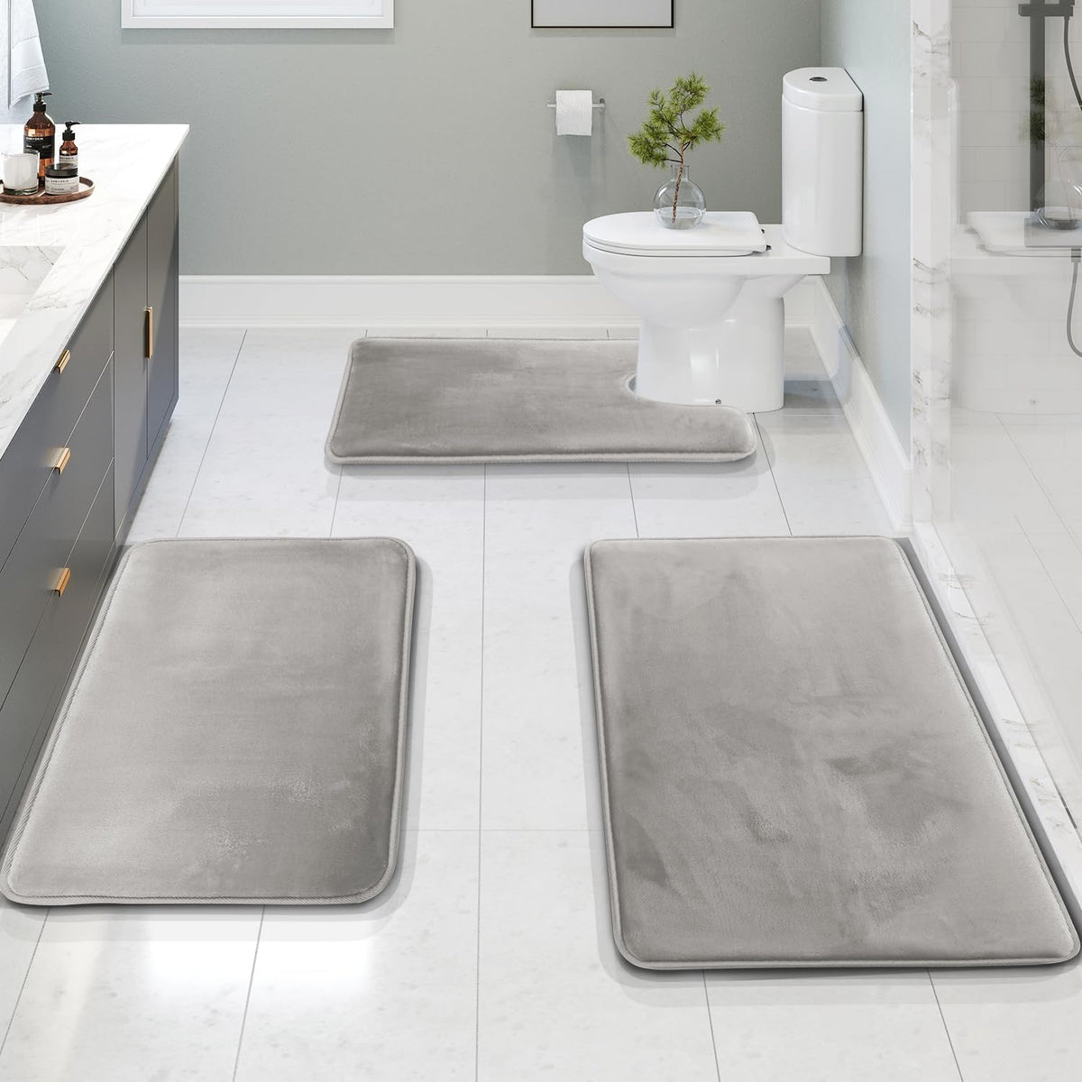 Premium Memory Foam Bath Mats Set – 3-Piece Soft and Absorbent Bathroom Mats