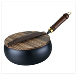 12-Inch Cast-Iron Round-Bottom Skillet with Wood Handle and Lid for Induction Gas Electric Stovetops