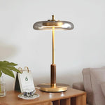 Amber Glass Bedside Lamp with Brass Base 8.6 in Diameter Warm Glow 7W LED Lighting Nightstand Accent for Bedroom Office Contemporary Decorat