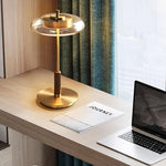Amber Glass Bedside Lamp with Brass Base 8.6 in Diameter Warm Glow 7W LED Lighting Nightstand Accent for Bedroom Office Contemporary Decorat