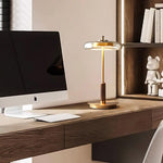 Amber Glass Bedside Lamp with Brass Base 8.6 in Diameter Warm Glow 7W LED Lighting Nightstand Accent for Bedroom Office Contemporary Decorat