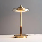 Amber Glass Bedside Lamp with Brass Base 8.6 in Diameter Warm Glow 7W LED Lighting Nightstand Accent for Bedroom Office Contemporary Decorat