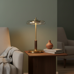 Amber Glass Bedside Lamp with Brass Base 8.6 in Diameter Warm Glow 7W LED Lighting Nightstand Accent for Bedroom Office Contemporary Decorat