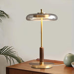 Amber Glass Bedside Lamp with Brass Base 8.6 in Diameter Warm Glow 7W LED Lighting Nightstand Accent for Bedroom Office Contemporary Decorat