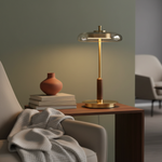Amber Glass Bedside Lamp with Brass Base 8.6 in Diameter Warm Glow 7W LED Lighting Nightstand Accent for Bedroom Office Contemporary Decorat