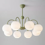 Ribbed Glass Dome Pendant Fixture 26-33 inches Multi-Head Overhead Lighting for Kitchen Dining & Living Areas Adjustable Drop