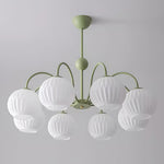 Ribbed Glass Dome Pendant Fixture 26-33 inches Multi-Head Overhead Lighting for Kitchen Dining & Living Areas Adjustable Drop