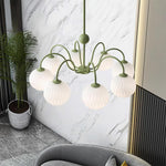 Ribbed Glass Dome Pendant Fixture 26-33 inches Multi-Head Overhead Lighting for Kitchen Dining & Living Areas Adjustable Drop