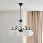 Ribbed Glass Dome Pendant Fixture 26-33 inches Multi-Head Overhead Lighting for Kitchen Dining & Living Areas Adjustable Drop