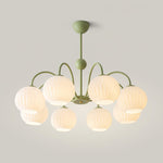 Ribbed Glass Dome Pendant Fixture 26-33 inches Multi-Head Overhead Lighting for Kitchen Dining & Living Areas Adjustable Drop