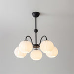 Ribbed Glass Dome Pendant Fixture 26-33 inches Multi-Head Overhead Lighting for Kitchen Dining & Living Areas Adjustable Drop