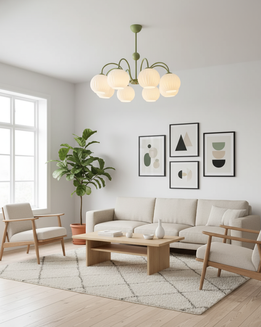 Ribbed Glass Dome Pendant Fixture 26-33 inches Multi-Head Overhead Lighting for Kitchen Dining & Living Areas Adjustable Drop