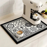 Vintage-Inspired Quick-Dry Kitchen Counter Mat for Coffee Bars, Dish Drying & Sink Areas – Absorbent Non-Slip Rubber Base – Decorative
