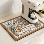 Vintage-Inspired Quick-Dry Kitchen Counter Mat for Coffee Bars, Dish Drying & Sink Areas – Absorbent Non-Slip Rubber Base – Decorative
