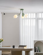 Flush Mount Floral Ceiling Light Fixture with Multi-Head LED Design for Bedroom, Living Room & Bathroom | Green White Acrylic Shades | Dimma