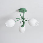 Flush Mount Floral Ceiling Light Fixture with Multi-Head LED Design for Bedroom, Living Room & Bathroom | Green White Acrylic Shades | Dimma