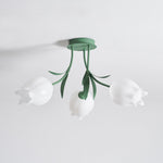 Flush Mount Floral Ceiling Light Fixture with Multi-Head LED Design for Bedroom, Living Room & Bathroom | Green White Acrylic Shades | Dimma