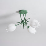 Flush Mount Floral Ceiling Light Fixture with Multi-Head LED Design for Bedroom, Living Room & Bathroom | Green White Acrylic Shades | Dimma