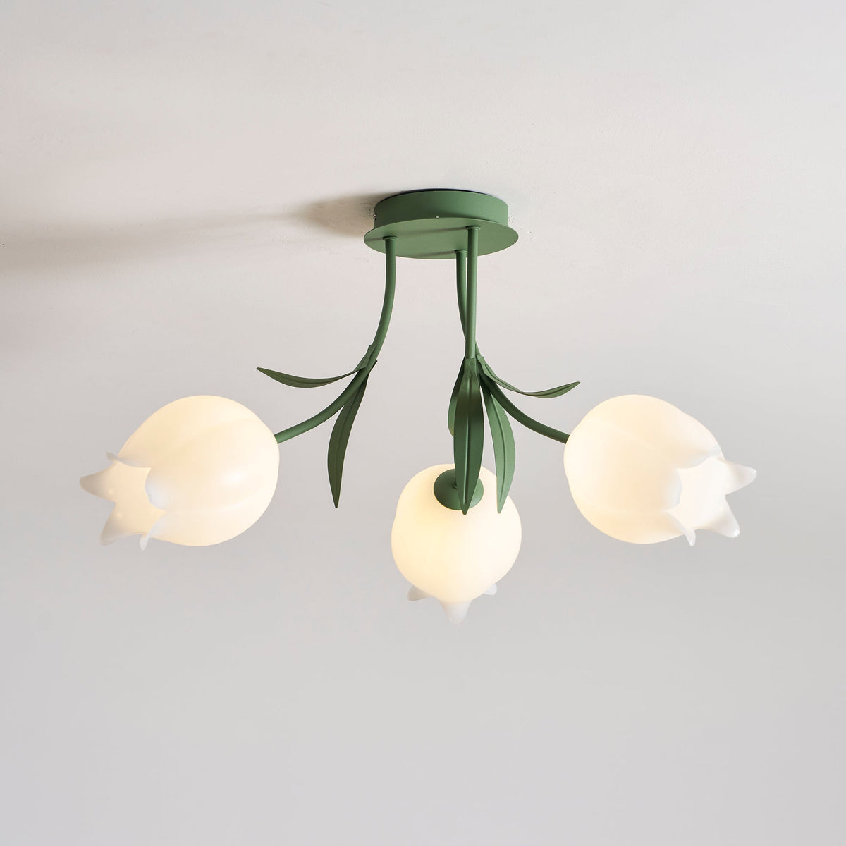 Flush Mount Floral Ceiling Light Fixture with Multi-Head LED Design for Bedroom, Living Room & Bathroom | Green White Acrylic Shades | Dimma