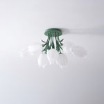 Flush Mount Floral Ceiling Light Fixture with Multi-Head LED Design for Bedroom, Living Room & Bathroom | Green White Acrylic Shades | Dimma