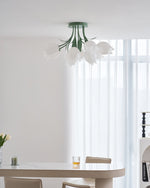 Flush Mount Floral Ceiling Light Fixture with Multi-Head LED Design for Bedroom, Living Room & Bathroom | Green White Acrylic Shades | Dimma