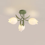 Flush Mount Floral Ceiling Light Fixture with Multi-Head LED Design for Bedroom, Living Room & Bathroom | Green White Acrylic Shades | Dimma