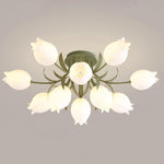 Flush Mount Floral Ceiling Light Fixture with Multi-Head LED Design for Bedroom, Living Room & Bathroom | Green White Acrylic Shades | Dimma