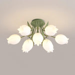 Flush Mount Floral Ceiling Light Fixture with Multi-Head LED Design for Bedroom, Living Room & Bathroom | Green White Acrylic Shades | Dimma
