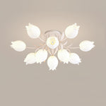 Flush Mount Floral Ceiling Light Fixture with Multi-Head LED Design for Bedroom, Living Room & Bathroom | Green White Acrylic Shades | Dimma