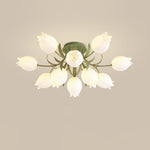 Flush Mount Floral Ceiling Light Fixture with Multi-Head LED Design for Bedroom, Living Room & Bathroom | Green White Acrylic Shades | Dimma