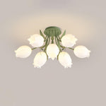 Flush Mount Floral Ceiling Light Fixture with Multi-Head LED Design for Bedroom, Living Room & Bathroom | Green White Acrylic Shades | Dimma