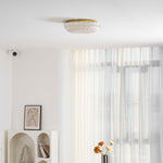 Round Flush Mount LED Ceiling Light Gold Metal Frosted Glass Shade 16 Inch 36W for Bedroom Living Room Kitchen Office Indoor Lighting 3000K