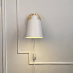 Adjustable Wood & Metal Sconce 7.5 in Yellow Plug-In Task Light for Nightstand Bedrooms Home Office Swivel Arm Accent Lighting