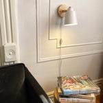 Adjustable Wood & Metal Sconce 7.5 in Yellow Plug-In Task Light for Nightstand Bedrooms Home Office Swivel Arm Accent Lighting