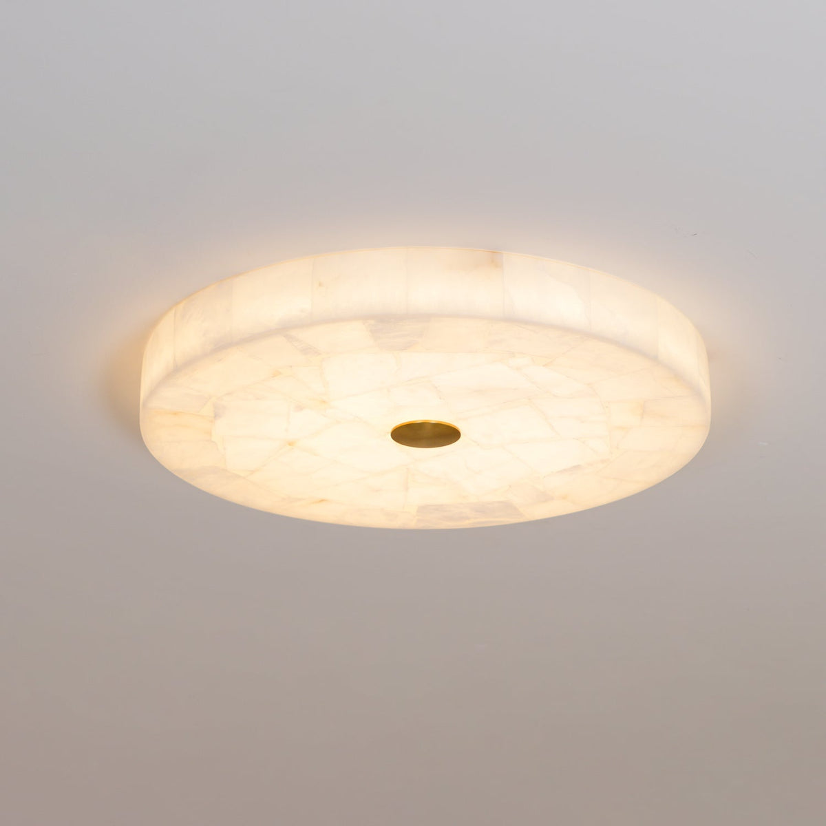 Flush Mount LED Ceiling Light 20 in Round Alabaster Stone Mosaic Pattern for Bedroom Living Room Dining Room Kitchen White Gold Metal Frame
