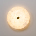 Flush Mount LED Ceiling Light 20 in Round Alabaster Stone Mosaic Pattern for Bedroom Living Room Dining Room Kitchen White Gold Metal Frame