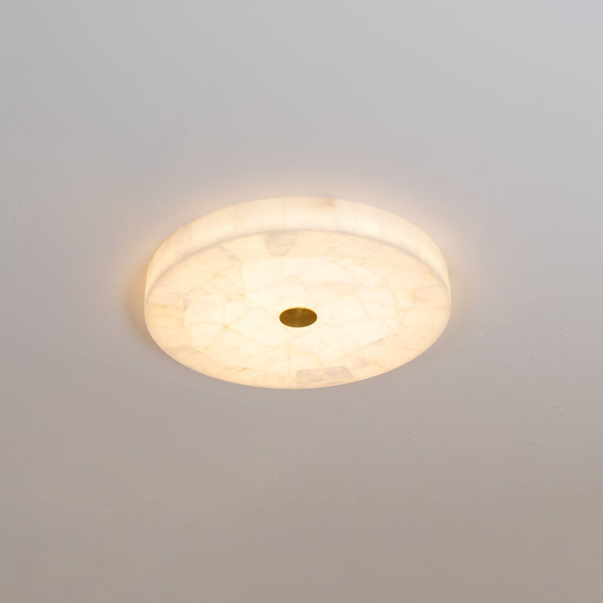 Flush Mount LED Ceiling Light 20 in Round Alabaster Stone Mosaic Pattern for Bedroom Living Room Dining Room Kitchen White Gold Metal Frame