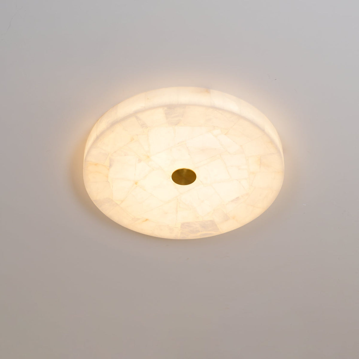Flush Mount LED Ceiling Light 20 in Round Alabaster Stone Mosaic Pattern for Bedroom Living Room Dining Room Kitchen White Gold Metal Frame