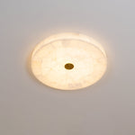 Flush Mount LED Ceiling Light 20 in Round Alabaster Stone Mosaic Pattern for Bedroom Living Room Dining Room Kitchen White Gold Metal Frame