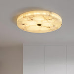 Flush Mount LED Ceiling Light 20 in Round Alabaster Stone Mosaic Pattern for Bedroom Living Room Dining Room Kitchen White Gold Metal Frame