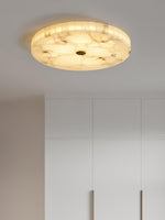 Flush Mount LED Ceiling Light 20 in Round Alabaster Stone Mosaic Pattern for Bedroom Living Room Dining Room Kitchen White Gold Metal Frame