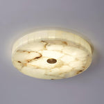Flush Mount LED Ceiling Light 20 in Round Alabaster Stone Mosaic Pattern for Bedroom Living Room Dining Room Kitchen White Gold Metal Frame