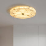 Flush Mount LED Ceiling Light 20 in Round Alabaster Stone Mosaic Pattern for Bedroom Living Room Dining Room Kitchen White Gold Metal Frame
