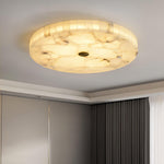Flush Mount LED Ceiling Light 20 in Round Alabaster Stone Mosaic Pattern for Bedroom Living Room Dining Room Kitchen White Gold Metal Frame