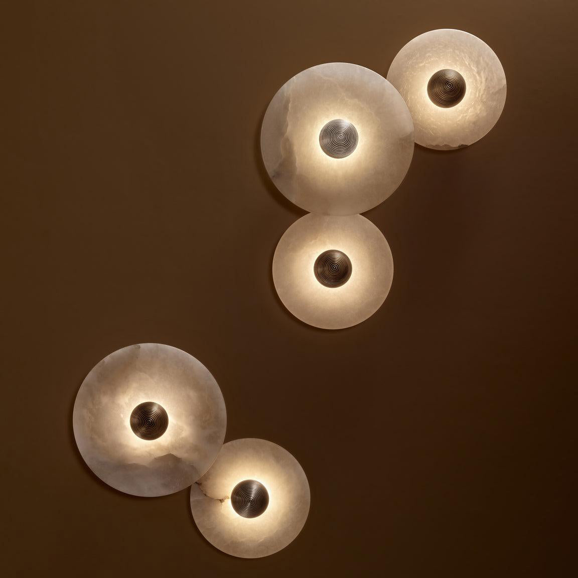 LED Flush Mount Ceiling Light 12 Inch Alabaster Shade Aluminum Frame Dual Install Wall Sconce Contemporary Fixture for Bedroom Hallway Livin