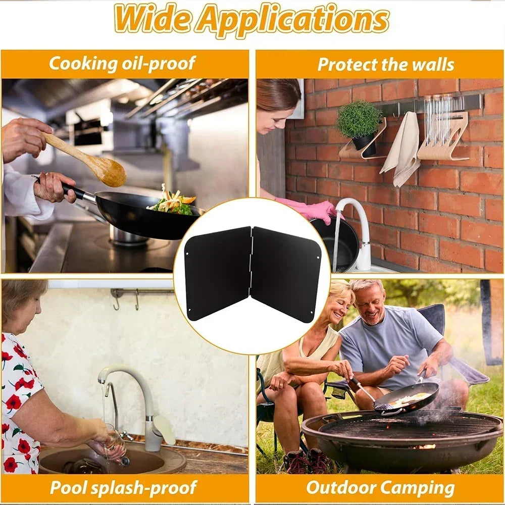 Stainless Steel Foldable Grease Splatter Guard 2-Panel Kitchen Stovetop Shield for Frying Cooking