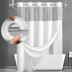 Hookless Shower Curtain with Built-In Snap Liner Waffle Weave Polyester Bathroom Curtain Easy Install No Rings Needed Quick Change Design