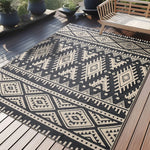 Woven Reversible Patio Mat with Braided Plastic Construction for Decks, Balconies & Camping | Weather-Resistant Geometric Floor Covering