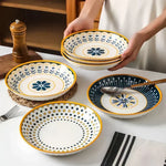 Hand-Painted Floral Porcelain Plates Set of 4 Navy Blue Gold 7.9 Inch Salad Dessert Breakfast Dishes Ceramic Tableware for Kitchen Dining Ro
