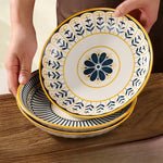 Hand-Painted Floral Porcelain Plates Set of 4 Navy Blue Gold 7.9 Inch Salad Dessert Breakfast Dishes Ceramic Tableware for Kitchen Dining Ro